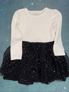 Tucker + Tate Long Sleeve Top with Black Tulle Skirt dress Gold Dots 3t new